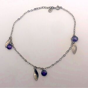 925 𝅺Sterling Silver Purple Cz Dangle Stone Bracelet 8” - 9” Adjustable
